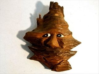 Tall Rare Antique Mountain Gnome Troll Wall Mask Germany Carved Wood 1900/30 photo