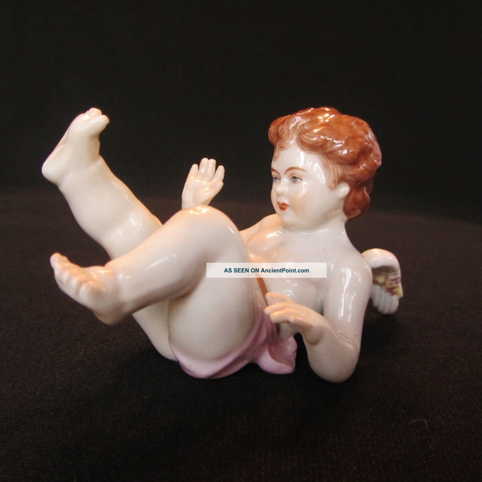 Sweet Antique Volkstedt German Dresden Porcelain Cherub Angel Figurine Baby Figurines photo