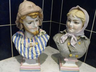 Pair German Bisque Bust By Royal Rudolstadt - Heubach Bisque Doll Quality photo
