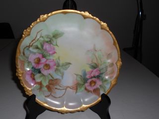 Antique Handpainted Floral,  Gold Leafing,  Bavarian Plate,  Nr photo