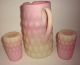 Unusual,  Burmese Art Glass Pitcher And Two Tumblers Pitchers photo 1