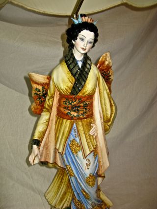 Vintage Benrose Porcelain Italy Japanese Geisha Girl Statue Lamp Base Table Lamp photo