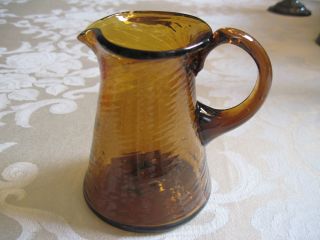 Antique Blown Amber Swirl Sturdy Glass Pitcher For Syrup,  Cream,  Dressing Or ??? photo