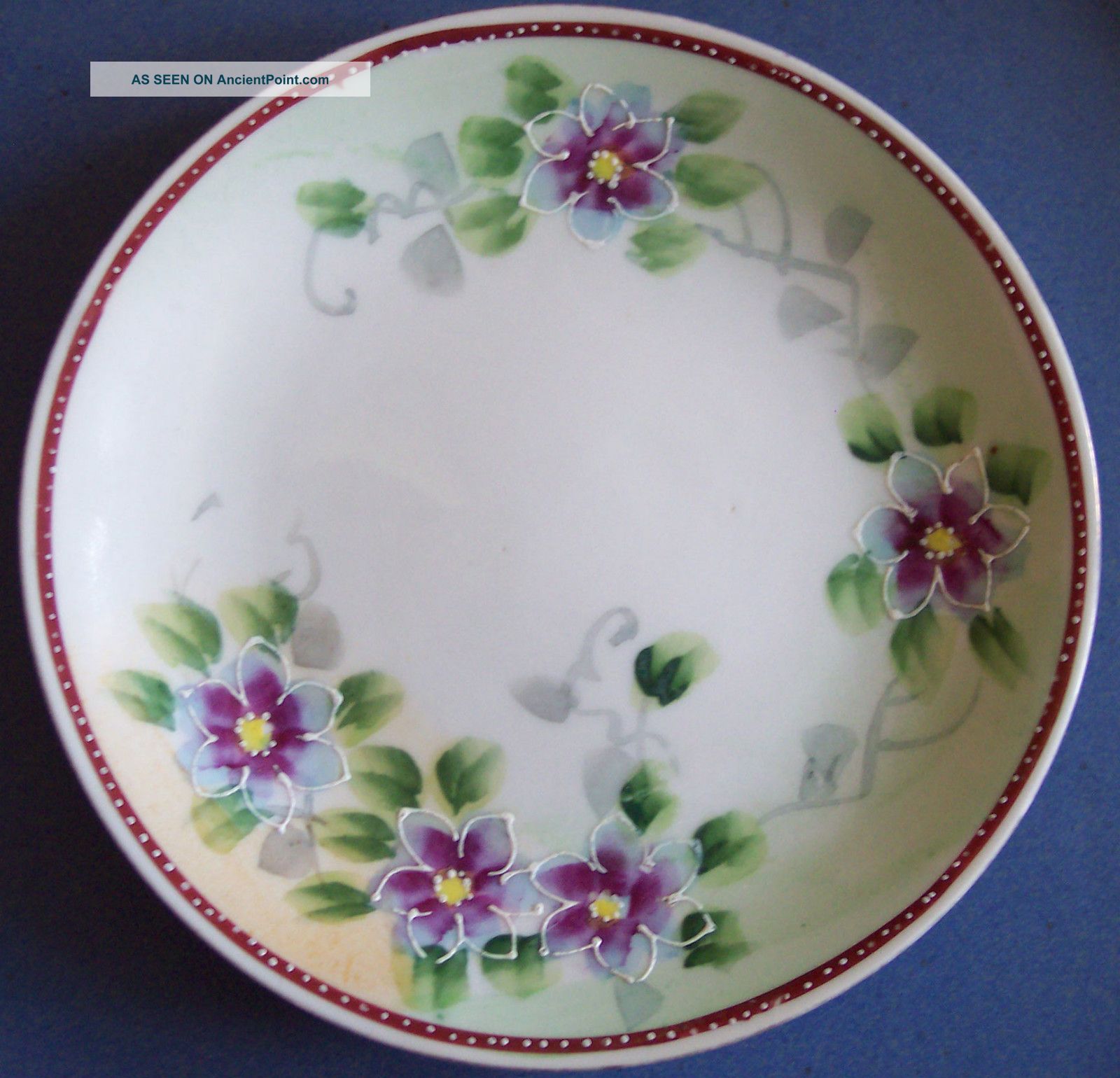 Hand Painted Plate Flowers,  Moriage Details Jonroth Studio Purple And Green Plates & Chargers photo