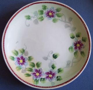 Hand Painted Plate Flowers,  Moriage Details Jonroth Studio Purple And Green photo