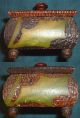 Antique Treen Tramp Folk Art Hand Made Painted Wood Box Poinsettia Christmas Boxes photo 4