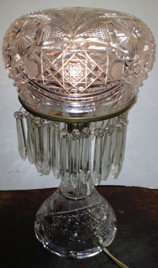 Antique Cut Glass Dome Parlor Lamp With 30 Prisms - Sparkle photo