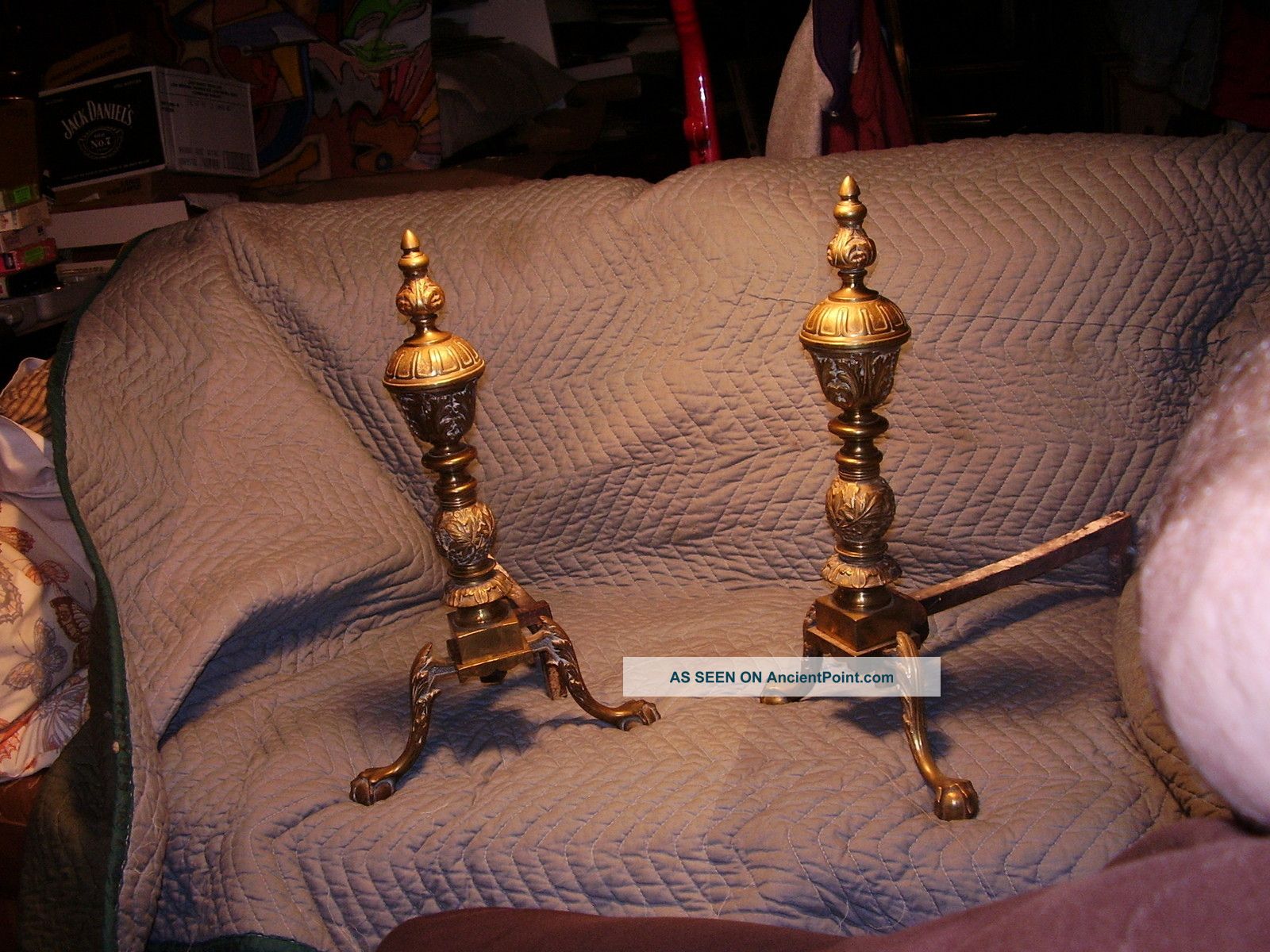 Fine Quality Chippendale Ball Claw Brass Virginia Metalcrafters Style Andirons Metalware photo