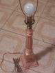 Antique Slag Glass Peacock Motif Vibrant Colors Wood Column Lamp Rare 31h Lamps photo 11