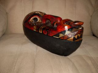 Hand Carved And Painted Mask Face Box. photo
