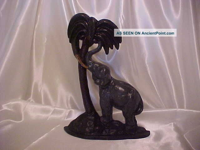 Massive National Fry Iron Elephant & Palm Tree Doorstop Metalware photo