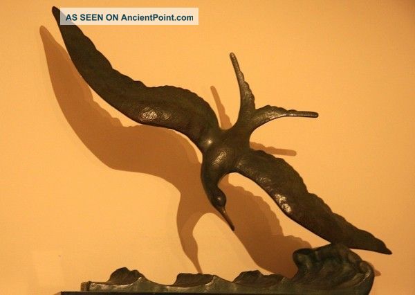 Bronze Figure By G.  Garreau Bird,  Sea Gull On A Wave Metalware photo