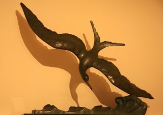 Bronze Figure By G.  Garreau Bird,  Sea Gull On A Wave photo
