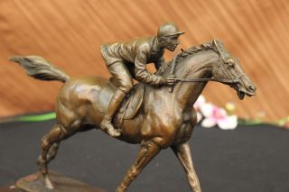 Wonderful Pure Bronze Horse And Jockey Racehorse Statue Sculpture Large Number 1 photo