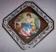 Antique Glass Frame Reverse Painted Gold Stencil Betsy Ross Print In Round Glass Other photo 1
