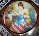 Antique Glass Frame Reverse Painted Gold Stencil Betsy Ross Print In Round Glass Other photo 2