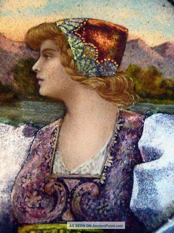 19th.  C.  French Enamel Painting On Copper Of Flemish Maiden Other photo
