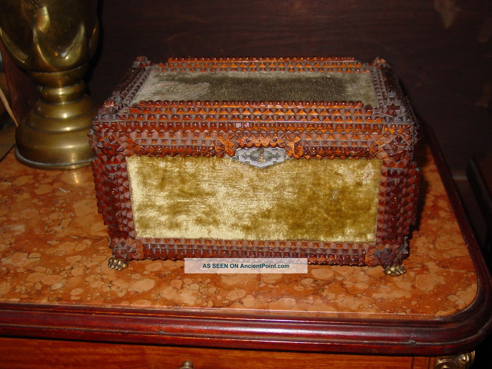 Antique,  Exquisite,  Wooden Tramp Art Jewelry Box Boxes photo