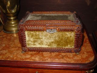 Antique,  Exquisite,  Wooden Tramp Art Jewelry Box photo