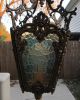 Antique Lantern Top Table Lamp Multi - Colored Stained Glass Panel Brass/bronze Lamps photo 3