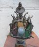 Antique Lantern Top Table Lamp Multi - Colored Stained Glass Panel Brass/bronze Lamps photo 7