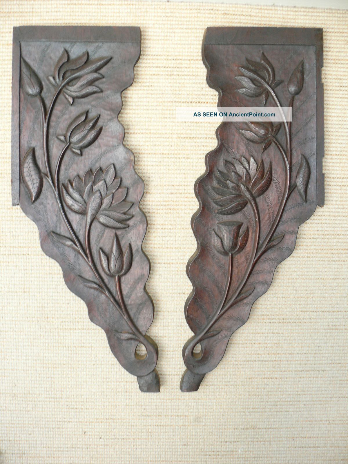 Pr 19thc Oak Carving With Exotic Raised Floral Decor Other photo