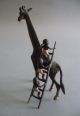 Antique Austrian Cold Painted Bronze Black Americana Giraffe W/boys Fig Metalware photo 3