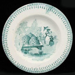 Pearlware Staffordshire Cup Plate Beehive Bee Skep Garden 1830 Transferware photo