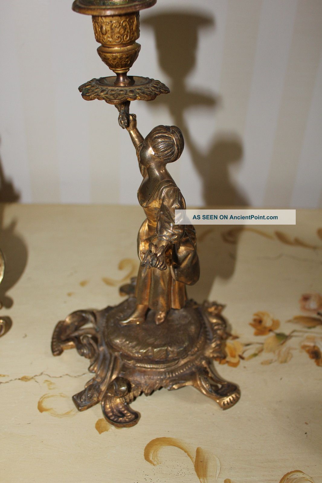 Gilded Bronze Gorgeous Lady Candleholder Nr Metalware photo