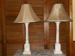 Antique Italian Marble Lamps With Silk Shades photo