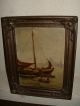 Old Oil Painting,  { Men With Boats In The Harbor,  Signed J.  Damstra,  Frame } Other photo 1