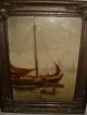Old Oil Painting,  { Men With Boats In The Harbor,  Signed J.  Damstra,  Frame } Other photo 2
