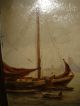 Old Oil Painting,  { Men With Boats In The Harbor,  Signed J.  Damstra,  Frame } Other photo 3