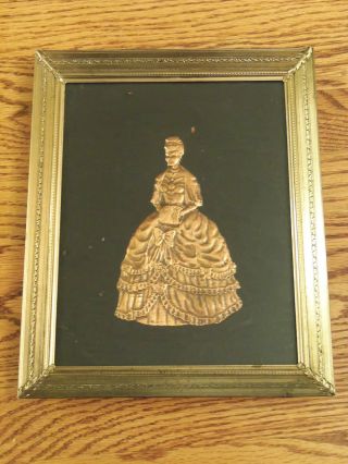 Vintage Hammered Copper Picture Victorian Woman With Frame Collectible photo