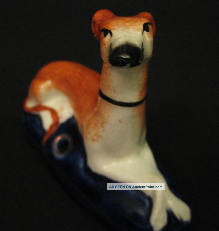 Pair Of Antique Staffordshire Whippet Pen Holders Figurines photo