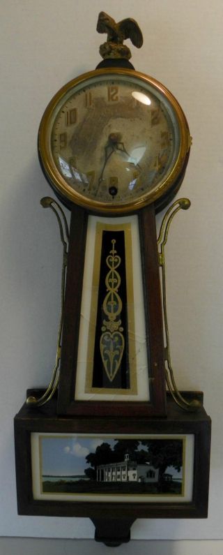 Antique New Haven 8 - Day Banjo Clock,  Brass Eagle Finial,  Monticello,  Winsome photo