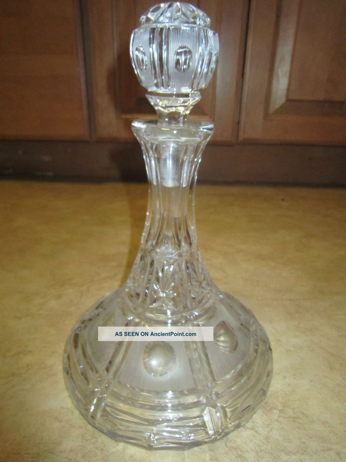 Spectacular Anitique Crystal Glass Decanter,  Frosted,  Optic Coin, Decanters photo