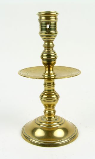 Splendid Antique 17thc Dutch Brass Panel Candlestick Candle Holder photo