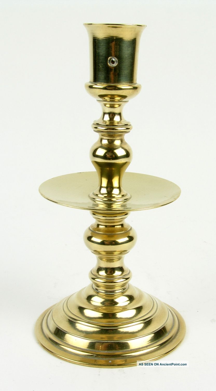 Splendid Antique 17thc Dutch Brass Panel Candlestick Candle Holder Metalware photo