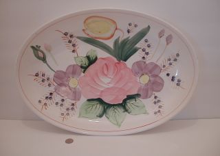 Vintage Large Hand Painted Floral Serving Platter Mint Nr photo