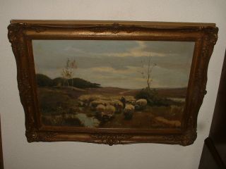 Very Old Oil Painting,  { Man With His Sheep,  With A Great Frame } Is Antique photo