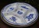 Antique Blue & White Porcelain 5 Dish Sweet Meat Relish Service Silverplate Tray Platters & Trays photo 4