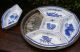 Antique Blue & White Porcelain 5 Dish Sweet Meat Relish Service Silverplate Tray Platters & Trays photo 7