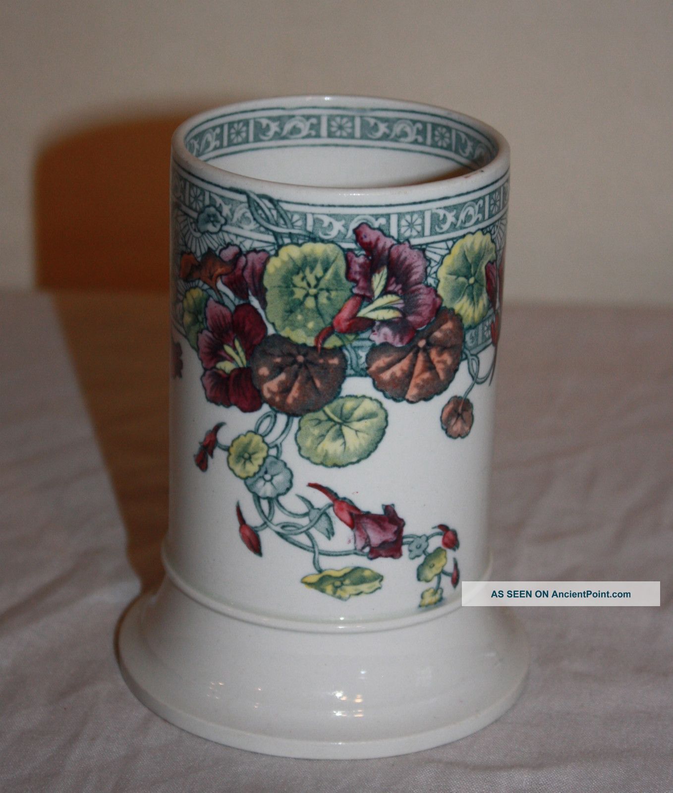 Antique Transferware Toothbrush Holder Nasturtium Blue Border Charming Other photo