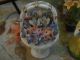Miniature Antique Porcelain Basket With Flowers Signed Vase Dollhouse Doll Figurines photo 2