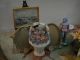 Miniature Antique Porcelain Basket With Flowers Signed Vase Dollhouse Doll Figurines photo 7