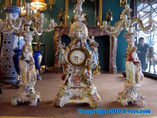 Meissen Porcelain 3 Pc Garniture Clock Candelabra Figure Fine Detail Sculpture photo