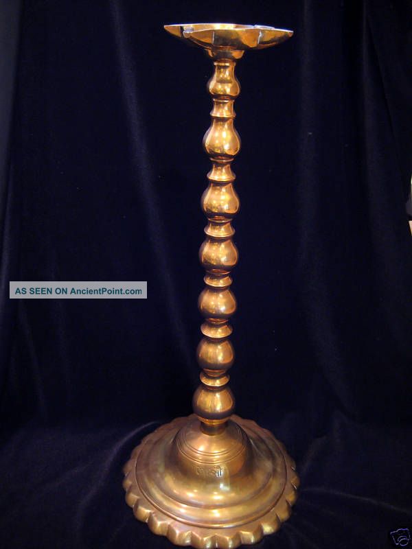 Antique Signed 19th C Tall Bronze Oil Lamp Candleholder Metalware photo