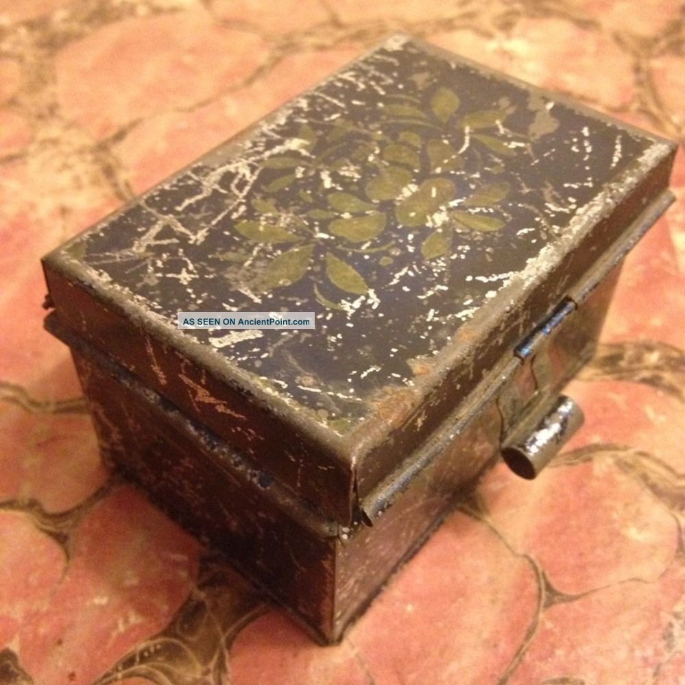 Primitive Antique Miniature Metal Tin Tolebox Pail Handpainted 19th C Document Metalware photo