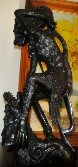 Vintage Monkey General Dragon Wood Statue Indonesian Bali Balinese Sculpture photo